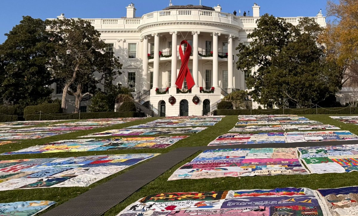 Friends of the Global Fight (@theglobalfight) on Twitter photo In a historic first, the <a href="/WhiteHouse/">The White House</a> marked #WorldAIDSDay by displaying the AIDS Memorial Quilt—a powerful tribute to lives lost & the resilience of the #HIV/AIDS community.
"As a mom, I think of the mothers who stitched their pain into a panel... so the world would remember In a historic first, the <a href="/WhiteHouse/">The White House</a> marked #WorldAIDSDay by displaying the AIDS Memorial Quilt—a powerful tribute to lives lost & the resilience of the #HIV/AIDS community.
"As a mom, I think of the mothers who stitched their pain into a panel... so the world would remember