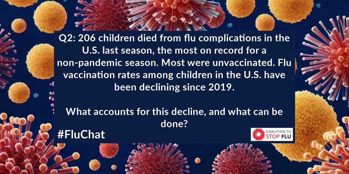 206 children died from flu complications in the U.S. last season, the most on record for a non-pandemic season. Most were unvaccinated. Flu vaccination rates among children in the U.S. have been declining since 2019. What accounts for this decline, and what can be done? #FluChat