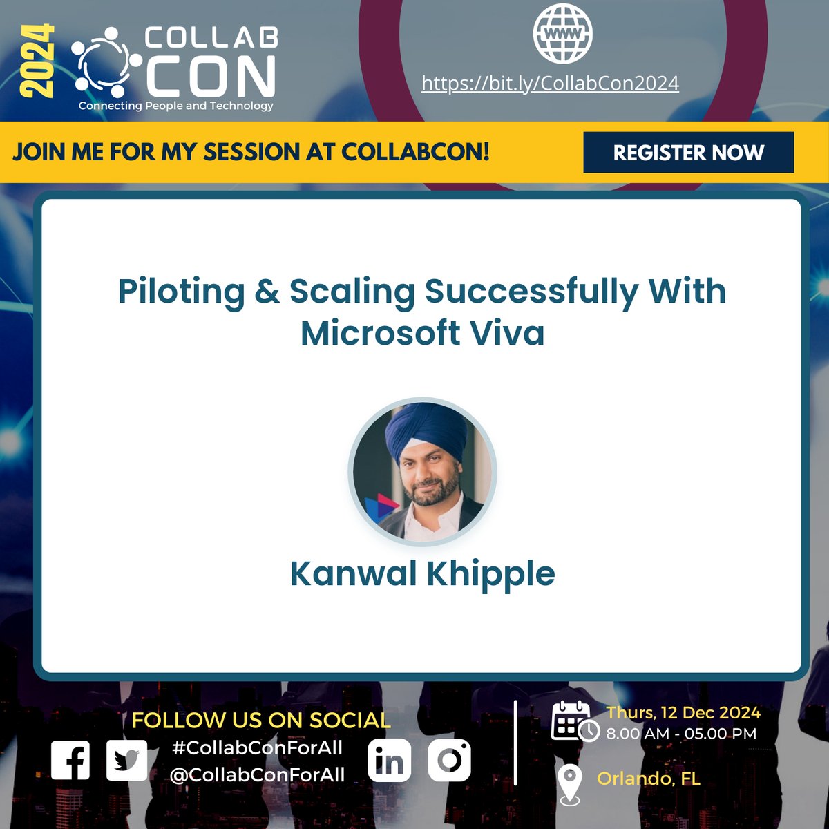 Join us for <a href="/kkhipple/">Kanwal</a>'s session on 12/12 (virtually or in person) to learn how to pilot and scale successfully w/#MicrosoftViva, including managing multiple tenants or organizations. Register bit.ly/CollabCon2024.

#CollabConForall #MVPbuzz #CommunityRocks #MGCI #M365Community