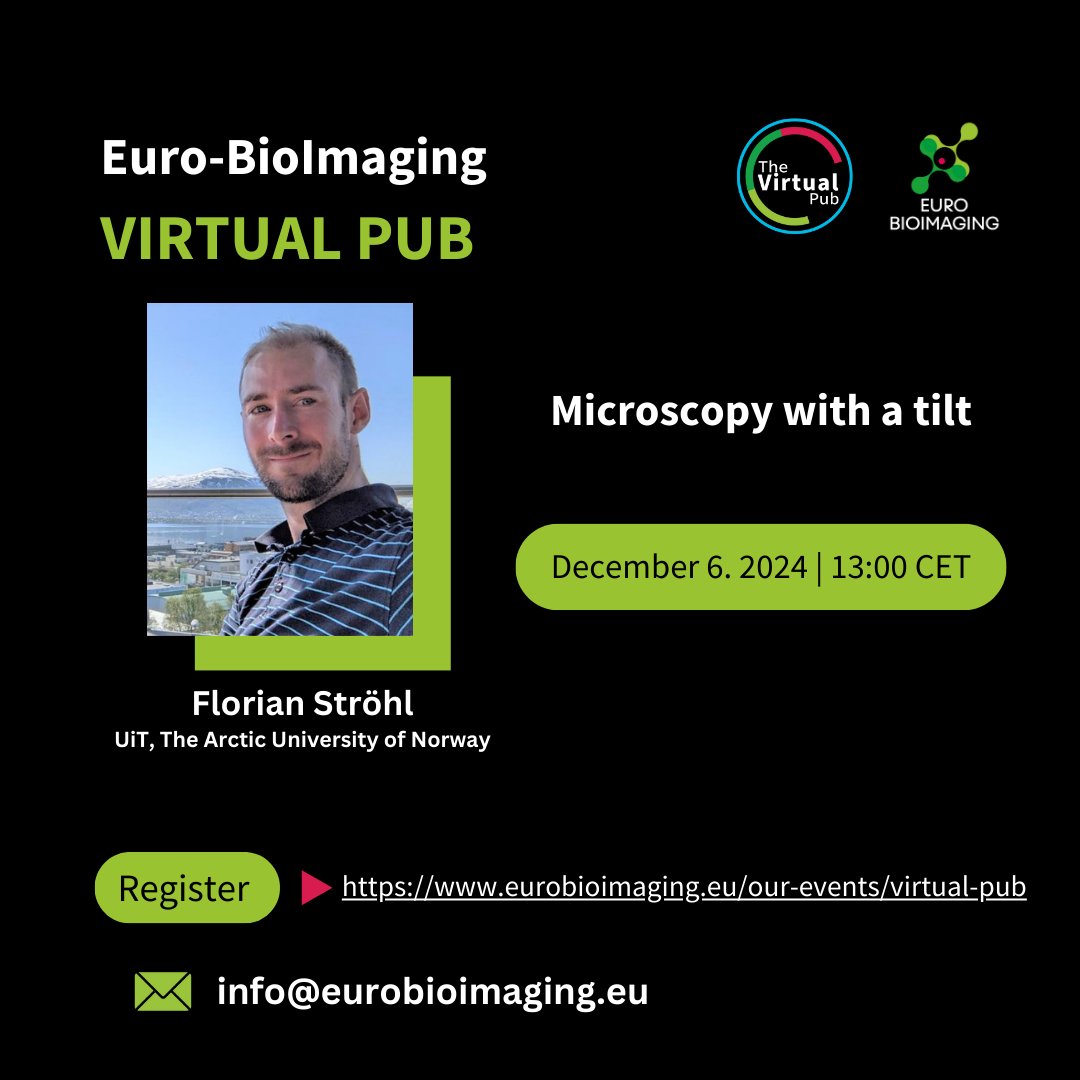 Euro-BioImaging ERIC (@eurobioimaging) on Twitter photo At this week's #VirtualPub, we welcome Florian Ströhl, UiT, The Arctic University of Norway. He'll dive into the world of oblique lightsheet systems in a talk entitled "Microscopy with a tilt."
Stay on the line at 2 pm for the #TechExchange with <a href="/EBIB_imaging/">Euro-BioImaging Industry Board</a>!
🗓️Fri, Dec 6 at At this week's #VirtualPub, we welcome Florian Ströhl, UiT, The Arctic University of Norway. He'll dive into the world of oblique lightsheet systems in a talk entitled "Microscopy with a tilt."
Stay on the line at 2 pm for the #TechExchange with <a href="/EBIB_imaging/">Euro-BioImaging Industry Board</a>!
🗓️Fri, Dec 6 at