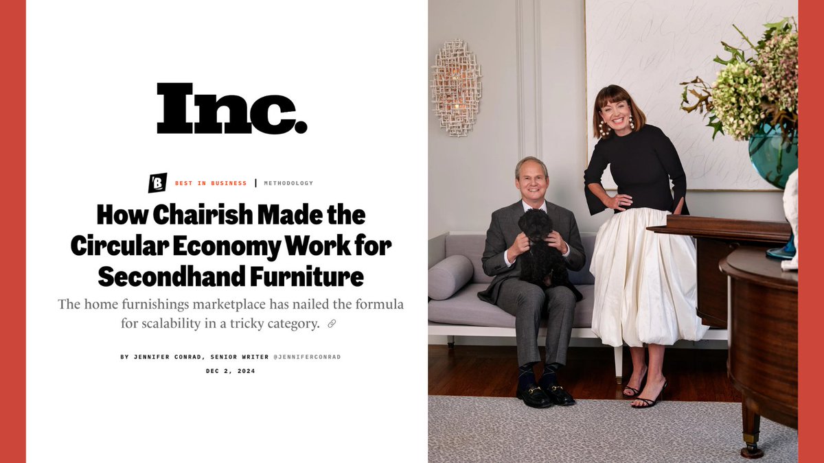 We’re excited to announce Chairish has been included on Inc. Magazine's #BestInBusiness Awards list in the #sustainability category. Thank you, @inc!

social.chairish.com/inc-bib