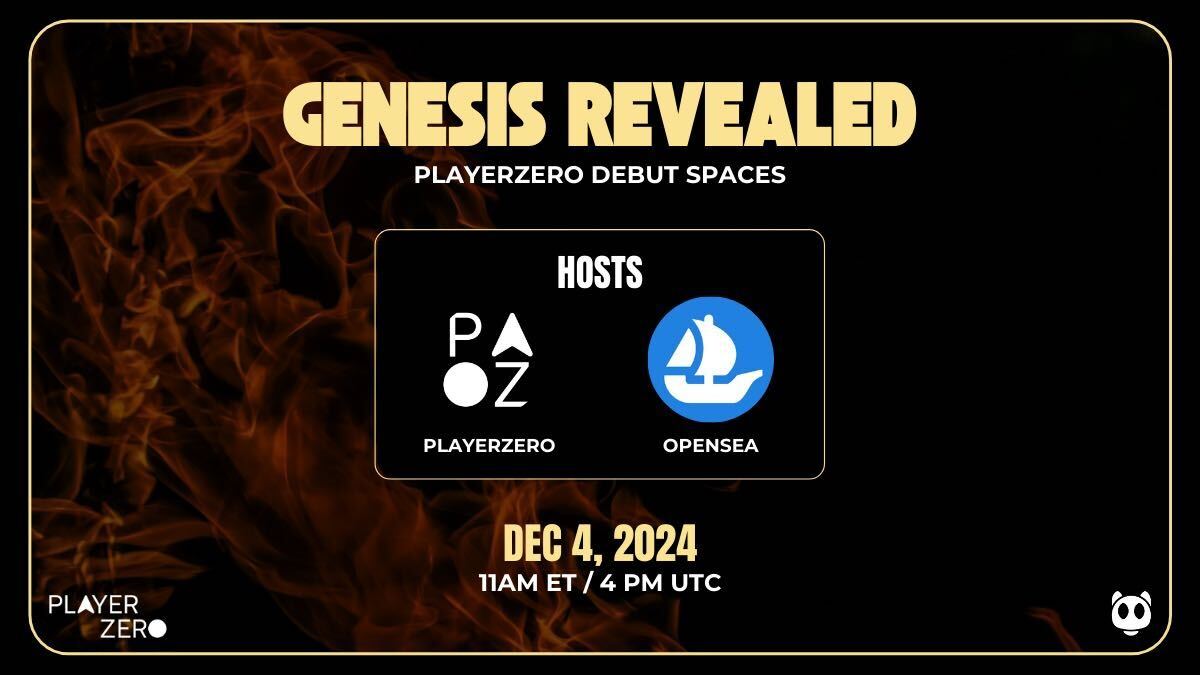 Join us for our FIRST ever space with ⬇️🎙️

CEO @TimmuToke 
CPO <a href="/NassDiba/">Nass Diba</a> 
Head of Partner Success @TomFGilchrist  
&amp; @OpenSea 

Topics:
The future of digital avatars 🚀 
What Player Zero is &amp; where we're headed 🌓
Countdown to our newest collection: GENESIS 🌌 

Turn noti's on