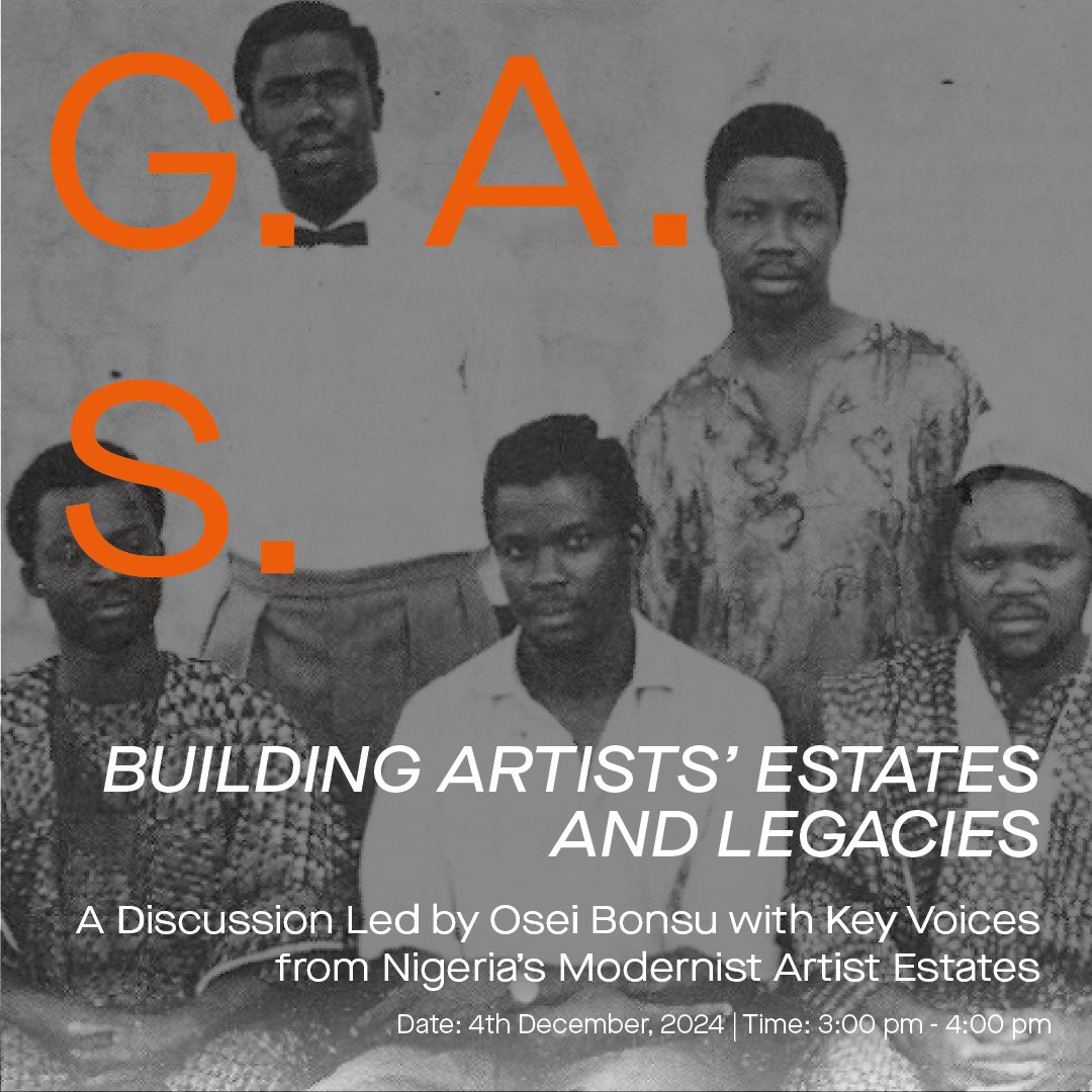 Join us this Wednesday at G.A.S. Lagos for Building Artists' Estates and Legacies, an afternoon of discussion led by current resident Osei Bonsu, alongside key representatives from the estates of Nigeria's modernist pioneers.

🔗 RSVP here: guestartistsspace.com/News/event-bui…
