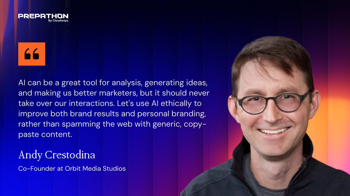 Cloudways's tweet photo. #AI can be your best ally for creativity and strategy, but as @crestodina reminds us, it should never replace human connection.
The co-founder of @orbiteers joined us for #Prepathon 2024 to demonstrate the best use cases for AI π https://t.co/SWWXOgWsjj https://t.co/4kf8X4w9TB