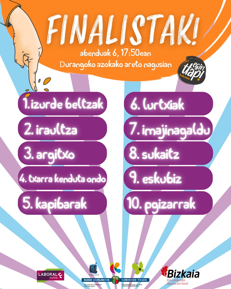 🏆 FINALISTAK 📷 #EginTtap

ZORIONAK! Egin Ttap!-eko aurtengo edizioan parte hartu duzuen guztioi 👏

🔥 Honako hauek dira aurtengo finalistak: