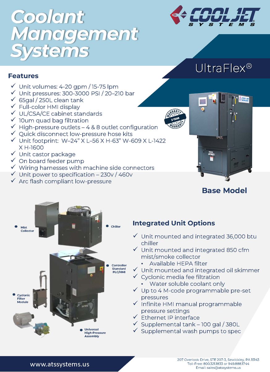 Ats_Systems_'s tweet image. Take your manufacturing to the next level with CoolJet High-Pressure Coolant Systems! If you&apos;re milling, turning, grinding, or drilling, CoolJet systems deliver exceptional chip management, extend tool life, and enhance speeds and feeds. Get a quote now: hubs.la/Q02-9qJ40