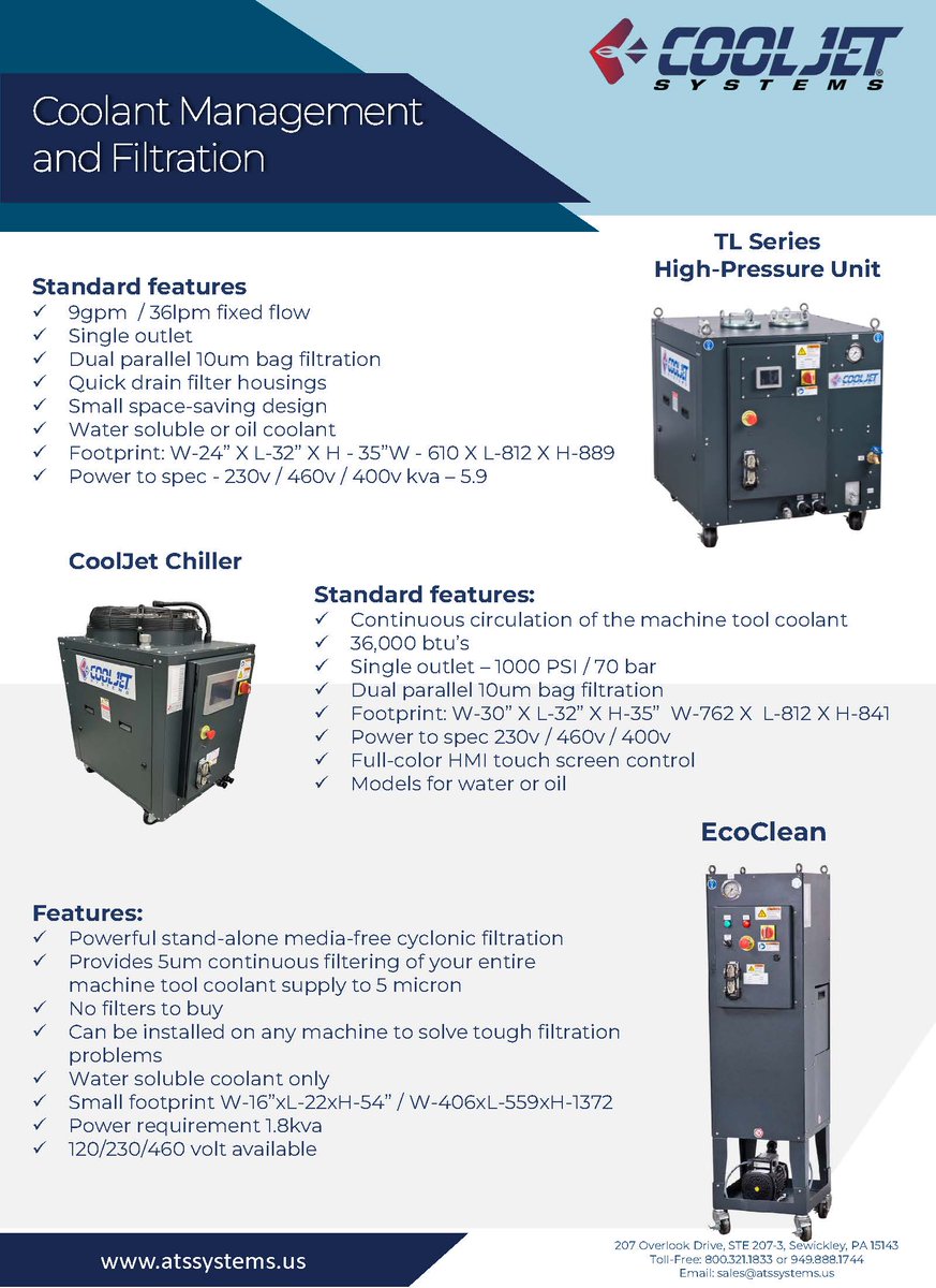 Ats_Systems_'s tweet image. Take your manufacturing to the next level with CoolJet High-Pressure Coolant Systems! If you&apos;re milling, turning, grinding, or drilling, CoolJet systems deliver exceptional chip management, extend tool life, and enhance speeds and feeds. Get a quote now: hubs.la/Q02-9qJ40