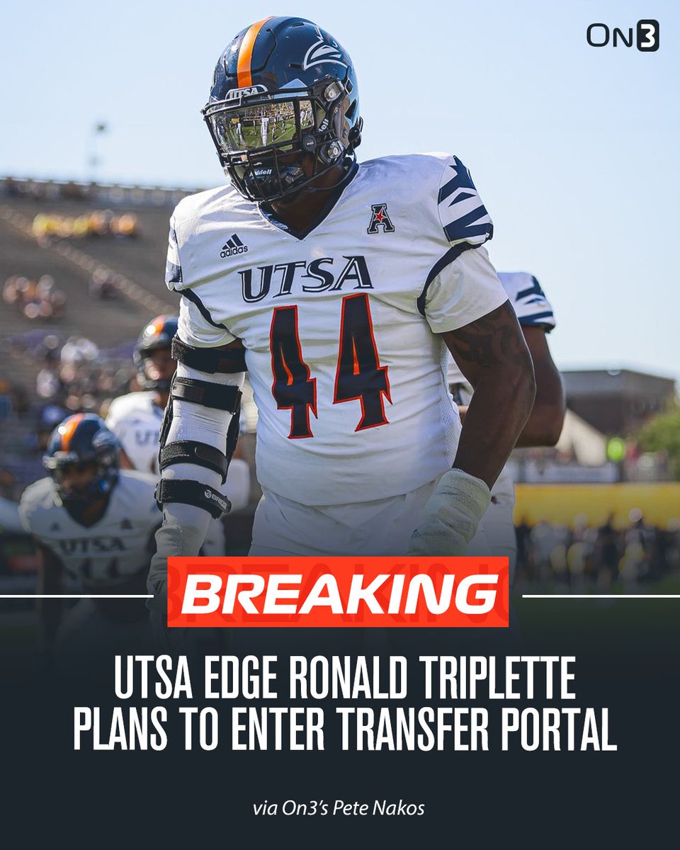 UTSA EDGE Ronald Triplette plans to enter the transfer portal, his agent <a href="/jordansportsgrp/">Jordan Sports Group</a> tells <a href="/On3sports/">On3</a>. 

The top-30 EDGE per PFF has 57 career tackles, 7.5 tackles for loss, 5.5 sacks and 2 forced fumbles. Former Kansas State transfer. 

on3.com/transfer-porta…