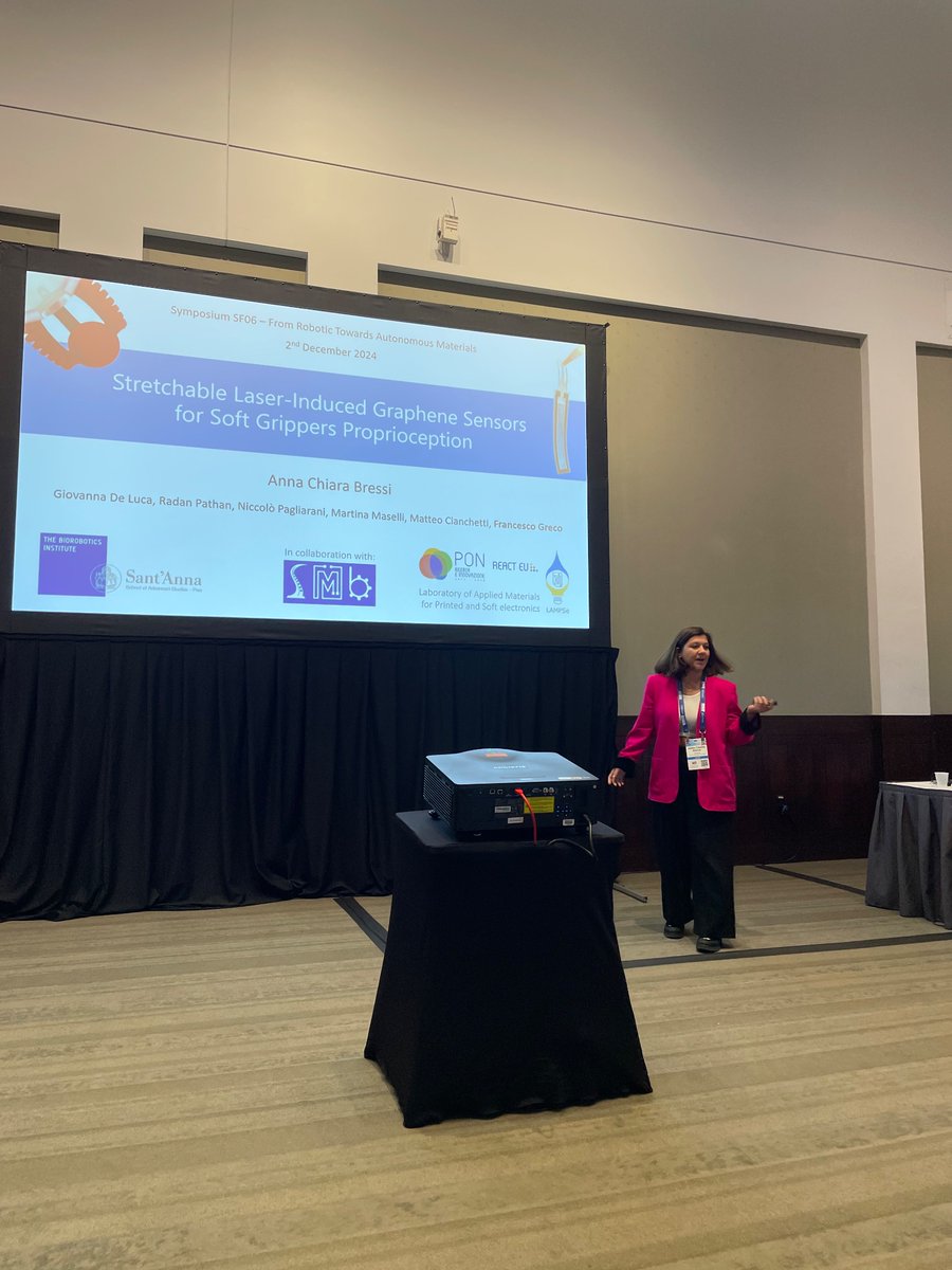 Anna Chiara Bressi 
<a href="/bressi_anna/">Anna Chiara Bressi</a>
  presented her work “Stretchable Laser-Induced Graphene Sensors for Soft Grippers Proprioception” yesterday during the second day of the #F24MRS. CONGRATULATIONS 🥳 
Brilliant presentation