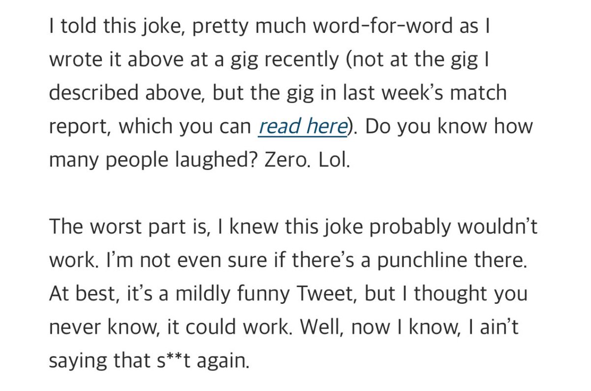 Comedy newsletter #3 is out now

In this week’s edition one of the sections includes a breakdown of a joke that got zero laughs 

Read the full thing here 👇

ajays-comedy-newsletter.beehiiv.com/p/the-most-und…