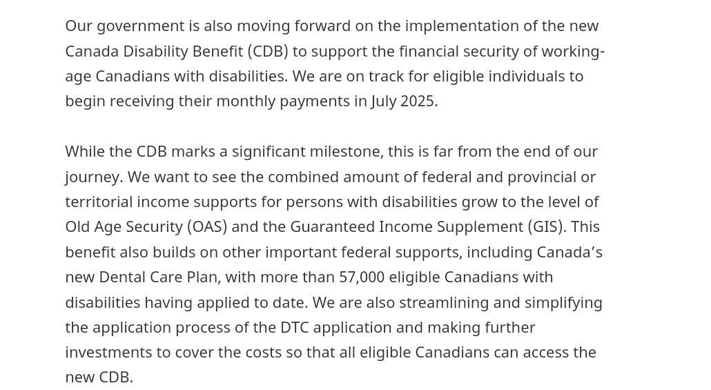 Sarah_Colero's tweet image. The part in the statement specifically about the Canada Disability Benefit, they *changed* the goal of the CDB!

&quot;We want to see the combined amount of federal and provincial or territorial income supports for persons with disabilities grow to the level of (OAS) and the (GIS).&quot;