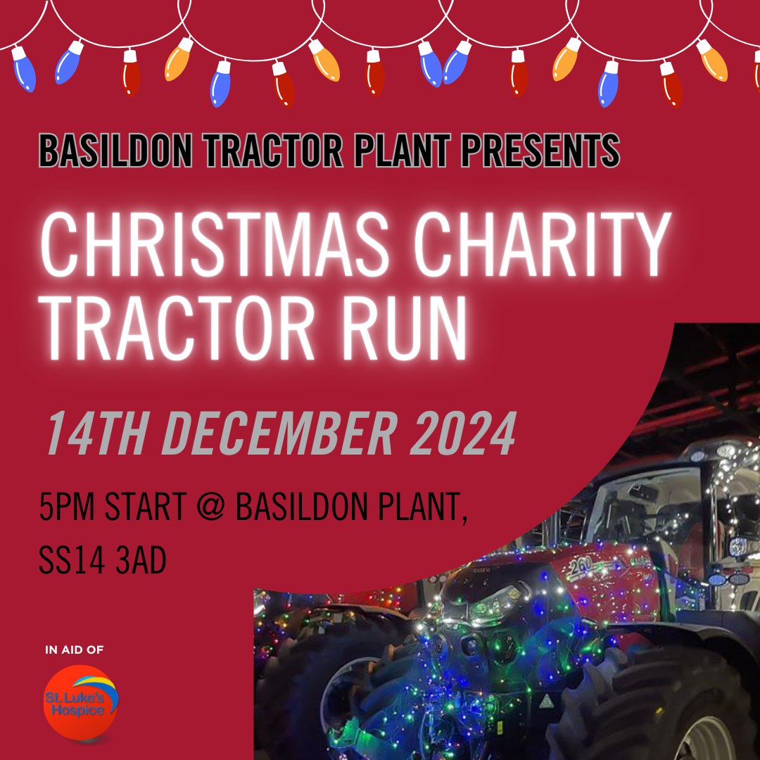 After the incredible success of last year’s event, we are thrilled to host the Christmas Charity Tractor Run once again on 14th of December.

Date: 14th December 2024
Location: CNH, Cranes Farm Road, SS14 3AD

Click the link to find out more: fb.me/e/1RKD0oofa