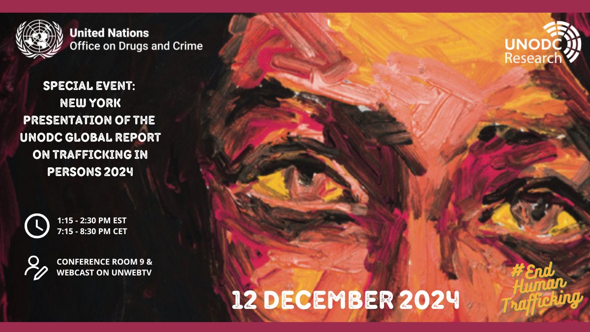 Mark your calendars! Next week <a href="/UNODC/">UN Office on Drugs & Crime</a> will present the key findings of the UNODC Global Report on Trafficking in Persons 2024. Register here to join us on 12 December, 🕐1:15 ET in Conference Room 9 at UNHQ or on WebTV 📺

Registration: forms.gle/2qgoCt8DhjHDXX…