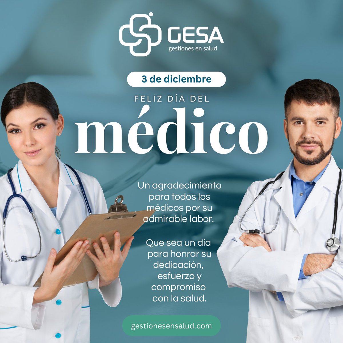 GESTIONESSALUD's tweet photo. 👩‍⚕️👨‍⚕️ Hoy celebramos a quienes hacen de su vocación un acto de servicio y humanidad. 🩺 Gracias, por cuidar y sanar vidas con dedicación y compromiso. ¡Feliz Día del Médico! 🌟💙

#DíaDelMédico #GESA #GestionesEnSalud https://t.co/JoXnNXUqHb