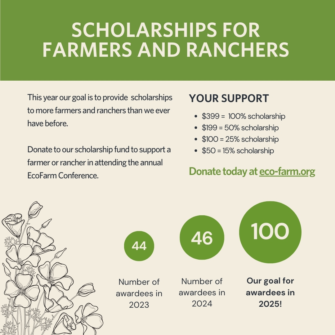 Give a gift to support the future of sustainable farming! A vital part of the EcoFarm conference is our Scholarship Program, which financially supports farmers and ranchers in attending our annual EcoFarm conference. Donate today at: ecofarm.app.neoncrm.com/forms/donate
#GivingTuesday