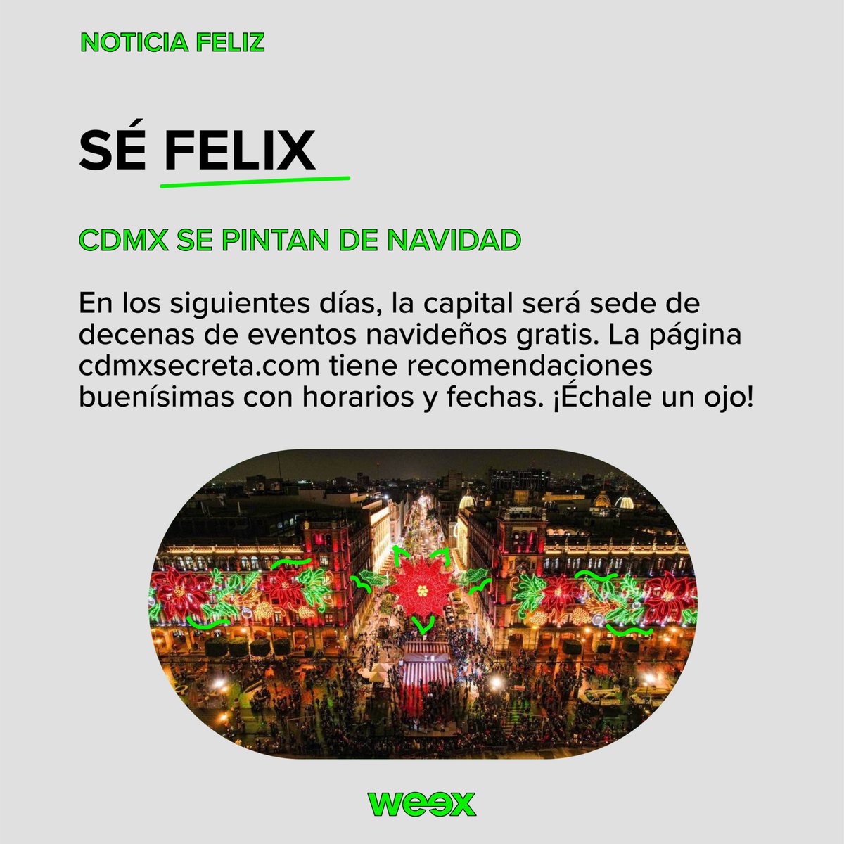 weexmx's tweet photo. 🎄¡2do día de diciembre y ya nos pusimos el sueter!🎅🏼
🌟Les traemos la mejor guía para actividades en diciembre y datos curiosos para parecer intelectual en la cena navideña💚
#Weex #Telefonía #Prepago #NoticiasFelices #Entretenimiento #NavidadCDMX #TresReyesMagos #Top100Albums https://t.co/uEnN3ZS3mo