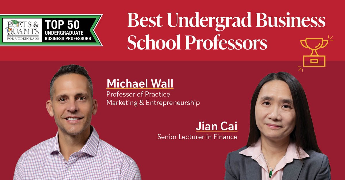 WashU Olin Business School (@washuolin) on Twitter photo We're thrilled to announce that professors Michael Wall and Jian Cai have been named to <a href="/PoetsAndQuantsU/">P&Q For Undergrads</a> 50 Best Undergraduate Business Professors of 2024!
Let's give them a round of applause! 👏
Read the full story now: bit.ly/4eYS6k4
#WashUOlin #Faculty We're thrilled to announce that professors Michael Wall and Jian Cai have been named to <a href="/PoetsAndQuantsU/">P&Q For Undergrads</a> 50 Best Undergraduate Business Professors of 2024!
Let's give them a round of applause! 👏
Read the full story now: bit.ly/4eYS6k4
#WashUOlin #Faculty