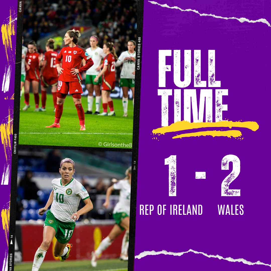 GirlsontheBall's tweet photo. FT | Republic of Ireland 1-2 Wales

⚽️ Cain
⚽️ Jones
⚽️ Patten

Wales make history - they are through to their first ever major tournament.

Despite late pressure from the hosts, Cain's penalty + Jones' goal sees them through.

#IRLWAL | #WEuro2025 | #GOTBLive https://t.co/0ZFFyMPhkR