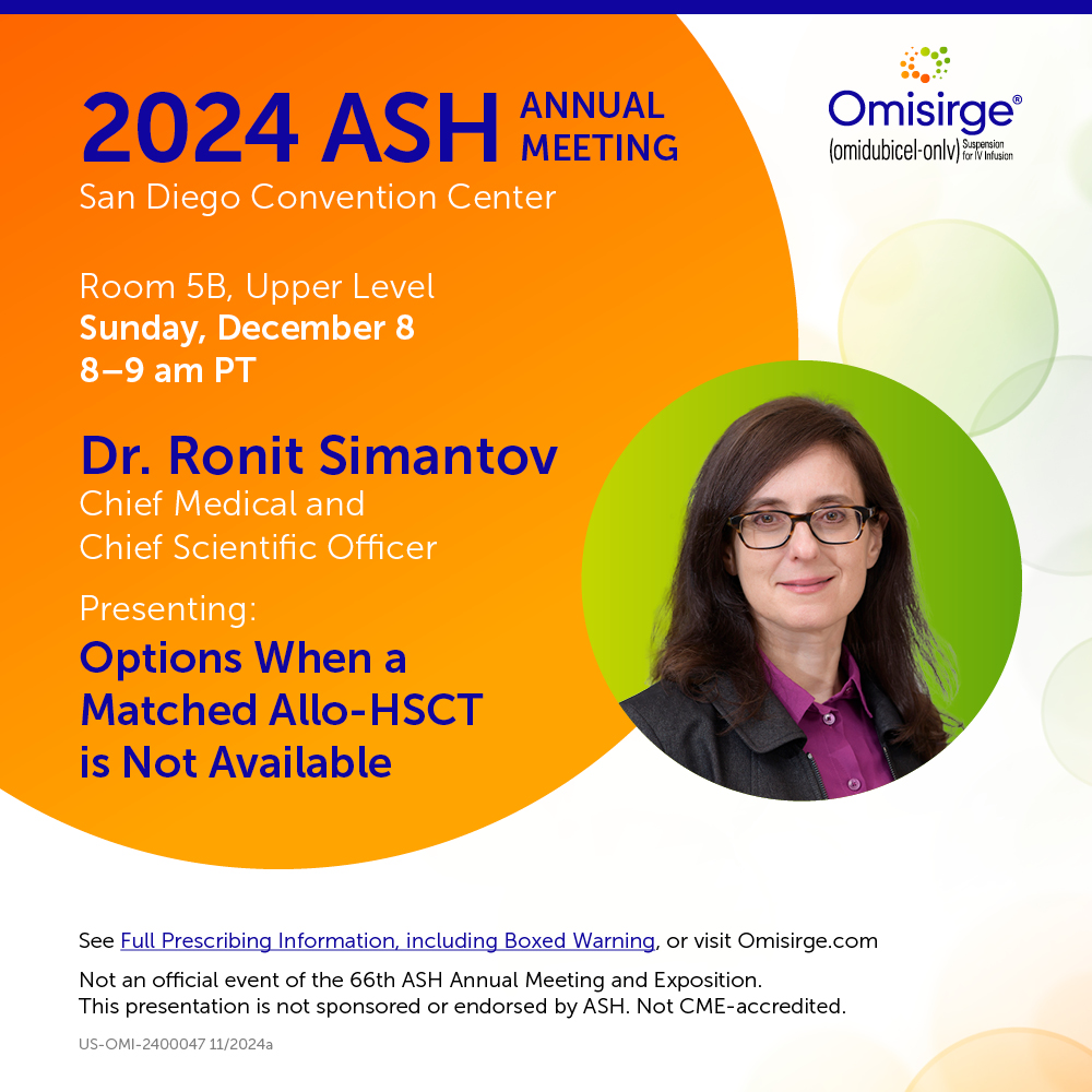 Looking forward to the ASH Annual Meeting? #ASH24 

Join us on December 8, 8-9am PT as Dr. Ronit Simantov presents “Options When a Matched Allo-HSCT is Not Available”.

WARNING: INFUSION REACTIONS, GRAFT VERSUS HOST DISEASE, ENGRAFTMENT SYNDROME, and GRAFT FAILURE. See Full