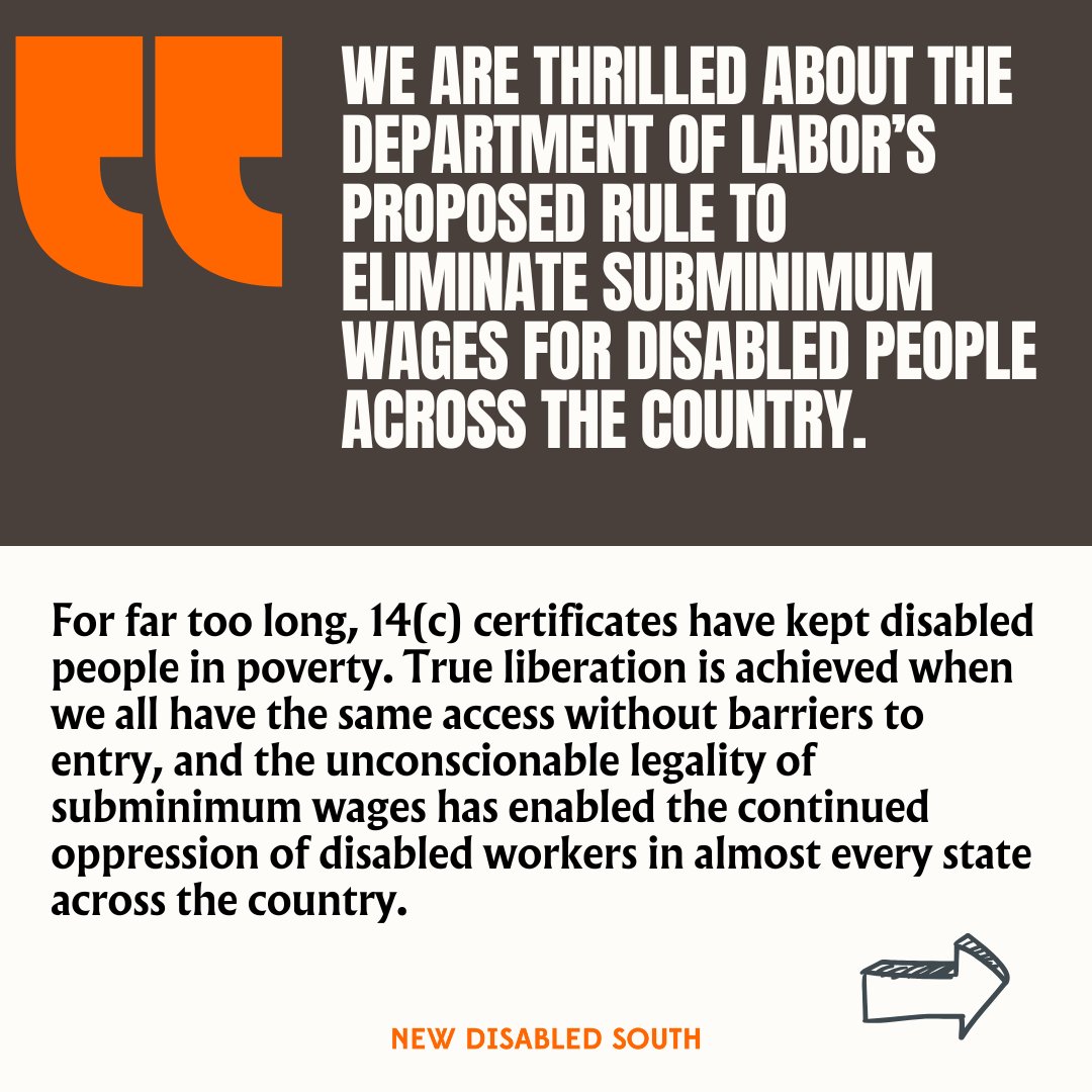 DisabledSouth's tweet photo. We applaud the U.S. Department of Labor’s proposal for a new rule that would eliminate issuing 14(c) certificates to employers and end subminimum wages for disabled workers. https://t.co/4DCCmhZ1i7