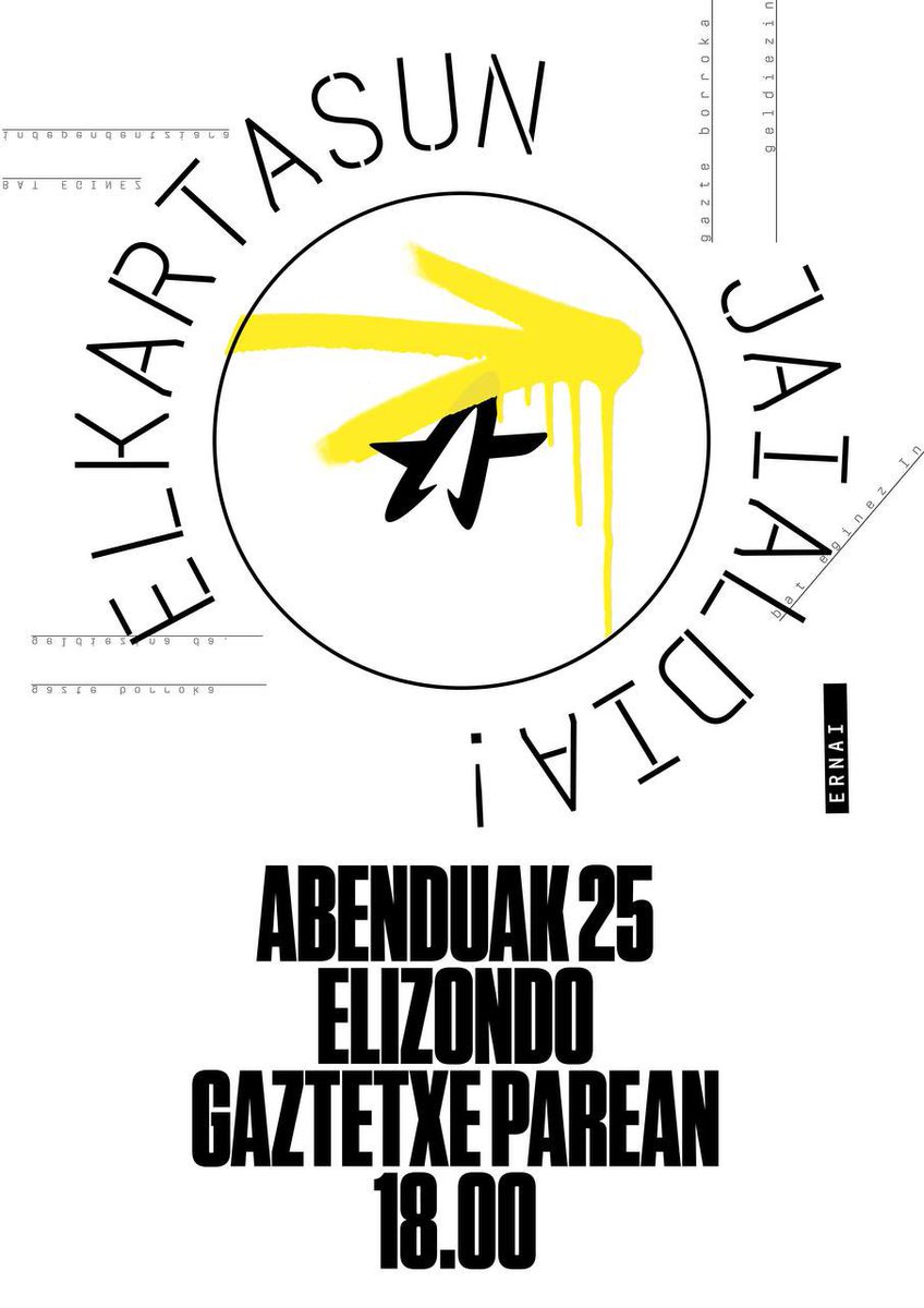 🟡 Baztan-bidasoako Elkartasun Jaialdia 🟡

Abenduaren 25ean elkartasun jaialdia eginen dugu Elizondon. Ernai desagerrarazi nahi duten honetan, elkartasunez eta gazte borrokaz erantzungo diegu.

Gazte borroka geldiezina da.
#BatEginez independentziara!