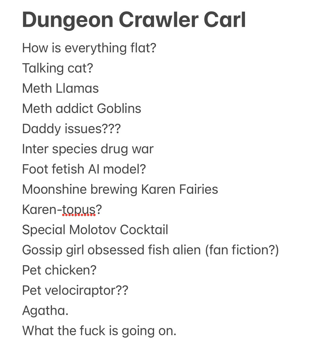 book_yorkshire's tweet image. I finished Dungeon Crawler Carl by @mattdinniman in record time. 

I mean it in a sincerely joyous way when I say this book is fucking insane. 

I have posted my review notes below as a taster. Link to my full review below this tweet. 

I need a lie down in a safe room.