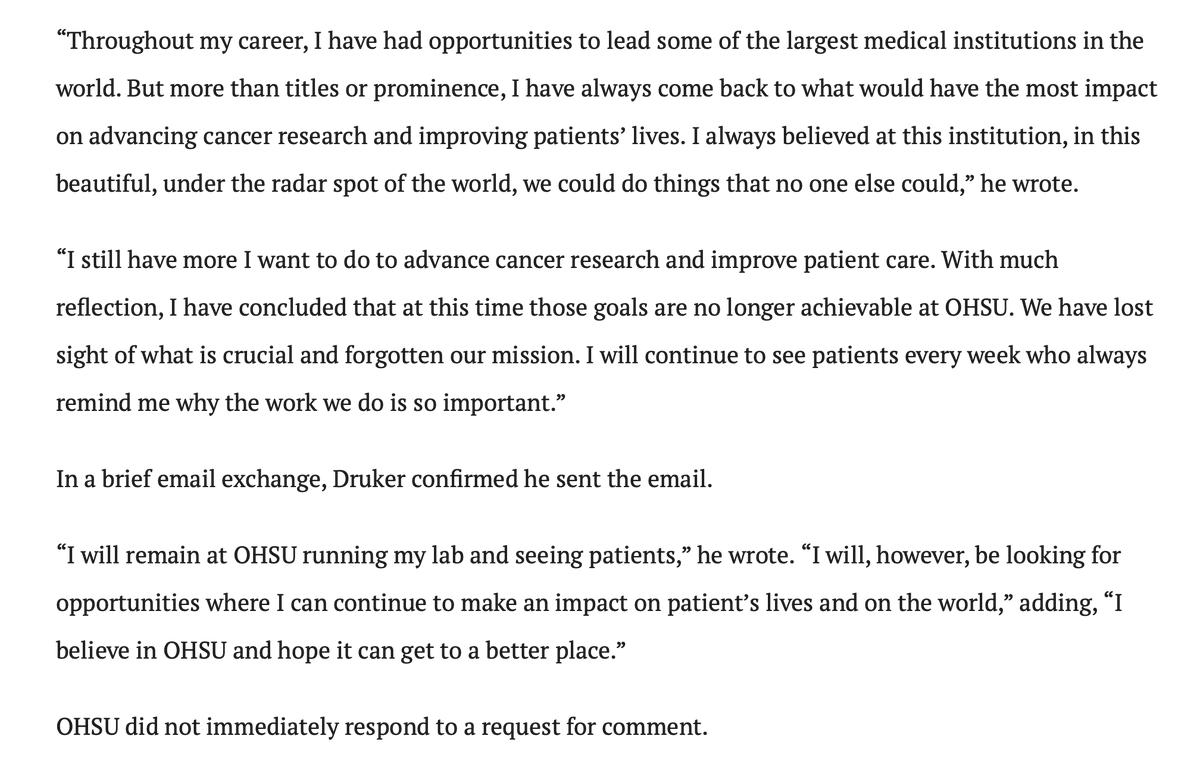 Vincent Costa (@vincentcostaphd) on Twitter photo When I was at <a href="/OHSUSOM/">OHSU School of Medicine</a> Brian Druker was described to me be a senior faculty member as "the pope of OHSU." When the pope stops believing in an institution & is looking to hit eject you know things are going sideways. wweek.com/news/2024/12/0… When I was at <a href="/OHSUSOM/">OHSU School of Medicine</a> Brian Druker was described to me be a senior faculty member as "the pope of OHSU." When the pope stops believing in an institution & is looking to hit eject you know things are going sideways. wweek.com/news/2024/12/0…