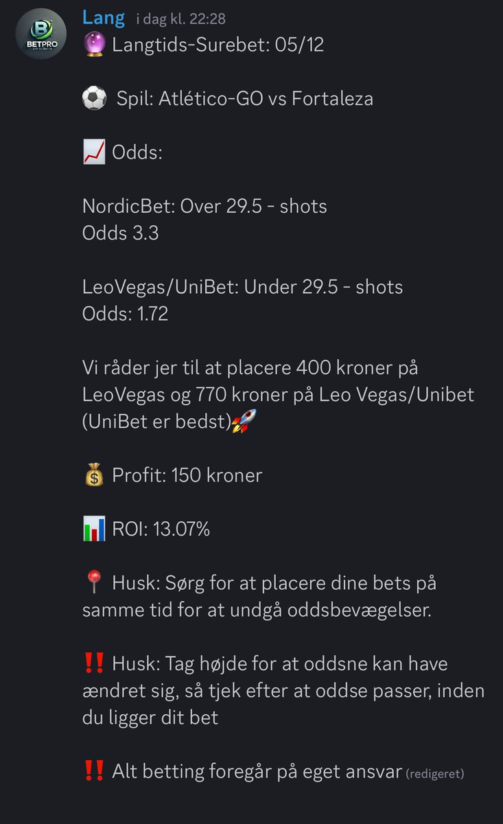 BetProDK's tweet photo. Dagens top gratis surebet!💥
150 kr. profit💸✅
Følg for flere gratis bets👆🏼
#sldk #superliga #danskbet #danskespil #surebet #oddset #oddsetdk #danskodds https://t.co/XqDoJXqYPT