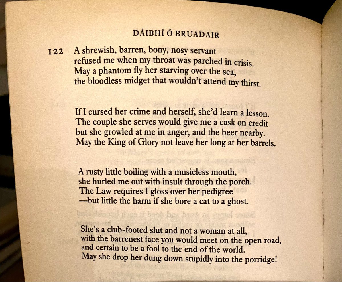Dáibhí Ó Bruadair wrote this in 1678 and hell really hath no fury like an Irish poet scorned (or refused service in the pub)