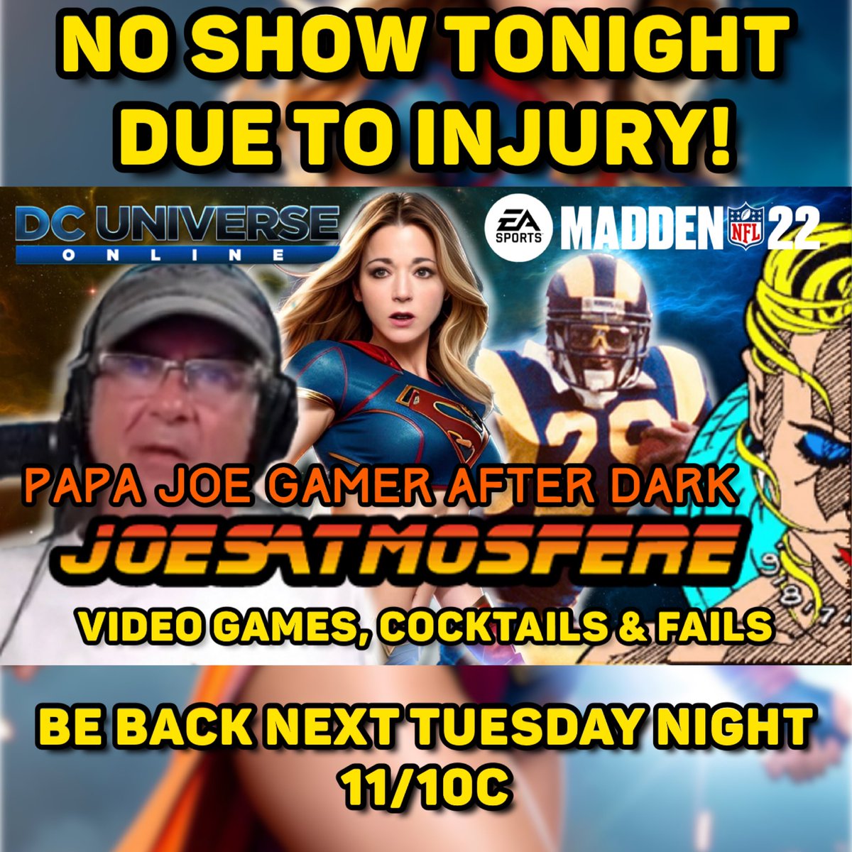 JoesAtmosfere's tweet image. No show tonight due to #injury!  #Dislocated #shoulder at work today!  I’m fine and way too high to drink! So, see you next Tuesday Night at 11/10C folks!