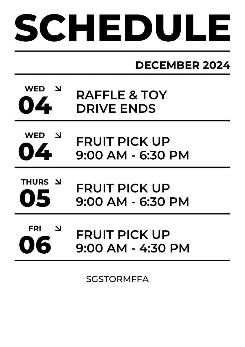 Schedule for this week