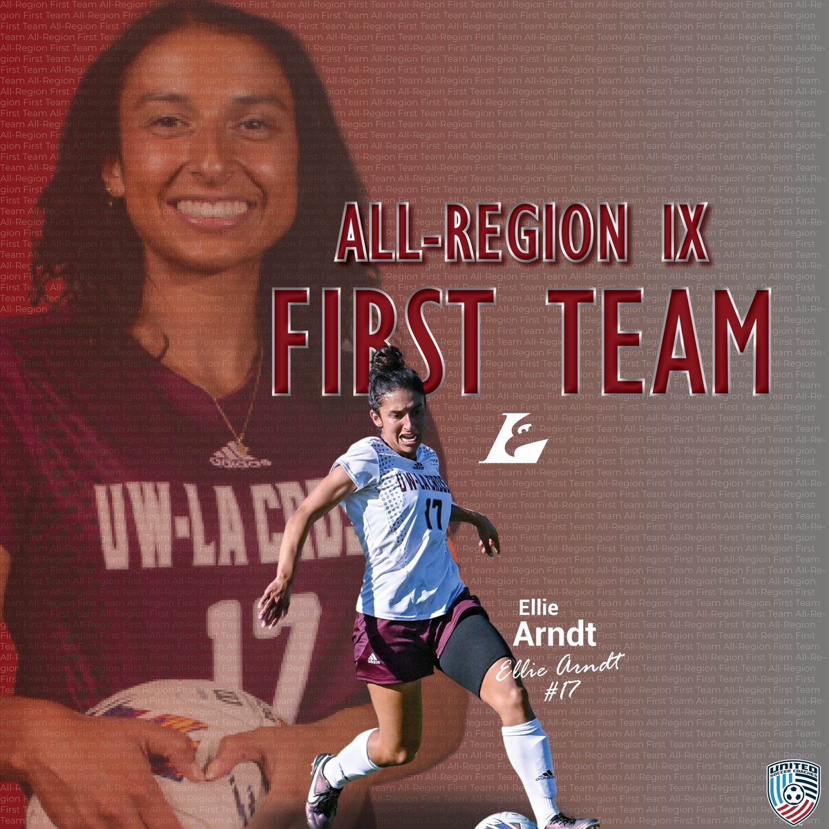 .<a href="/UWL_Soccer/">UW-La Crosse Soccer</a> Ellie Arndt has been named to the United Soccer Coaches All-Region IX First Team for the third straight season. She was selected as the 2024 WIAC Offensive Player of the Year, leading UWL in assists (10) and shots (64) while finishing fourth in points (18).