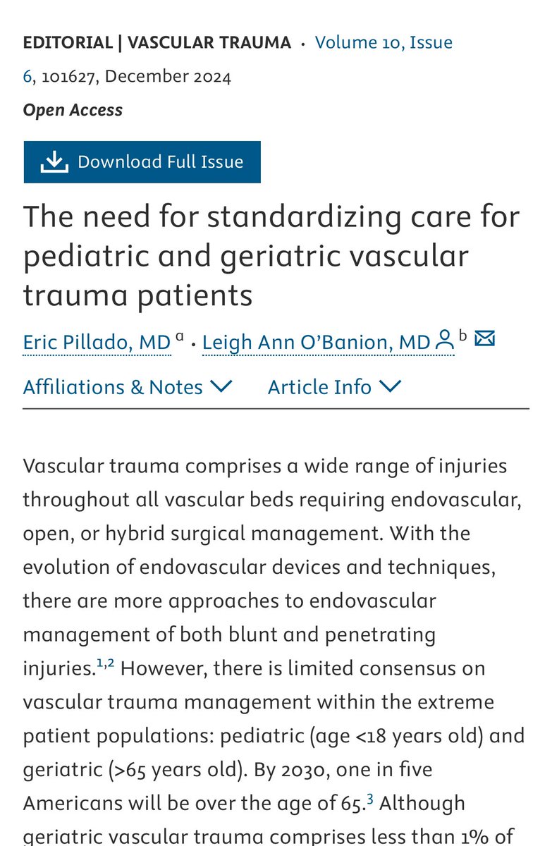 Eric Pillado, MD MBA MS (@drpillado) on Twitter photo Check out our latest article <a href="/JVascSurgCIT/">JVS-Cases Innovations and Techniques</a> !
So important to standardize guidelines for our pediatric and geriatric vascular trauma patients!
jvscit.org/article/S2468-… Check out our latest article <a href="/JVascSurgCIT/">JVS-Cases Innovations and Techniques</a> !
So important to standardize guidelines for our pediatric and geriatric vascular trauma patients!
jvscit.org/article/S2468-…