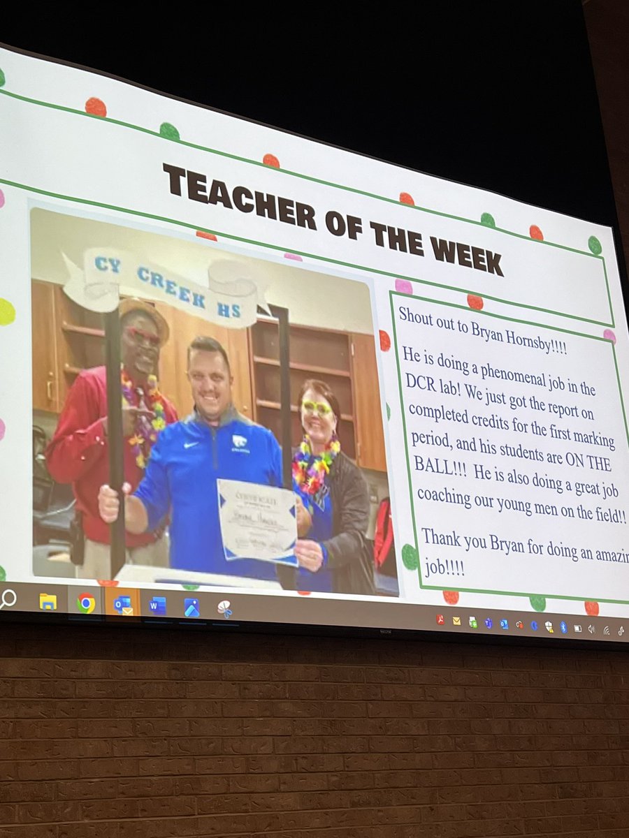 Congrats <a href="/Bryan_Hornsby/">Bryan Hornsby</a> on Cy Creek Teacher of the Week! <a href="/CFISDAthletics/">CFISDAthletics</a> <a href="/CyCreekBooster/">CyCreekBooster</a>