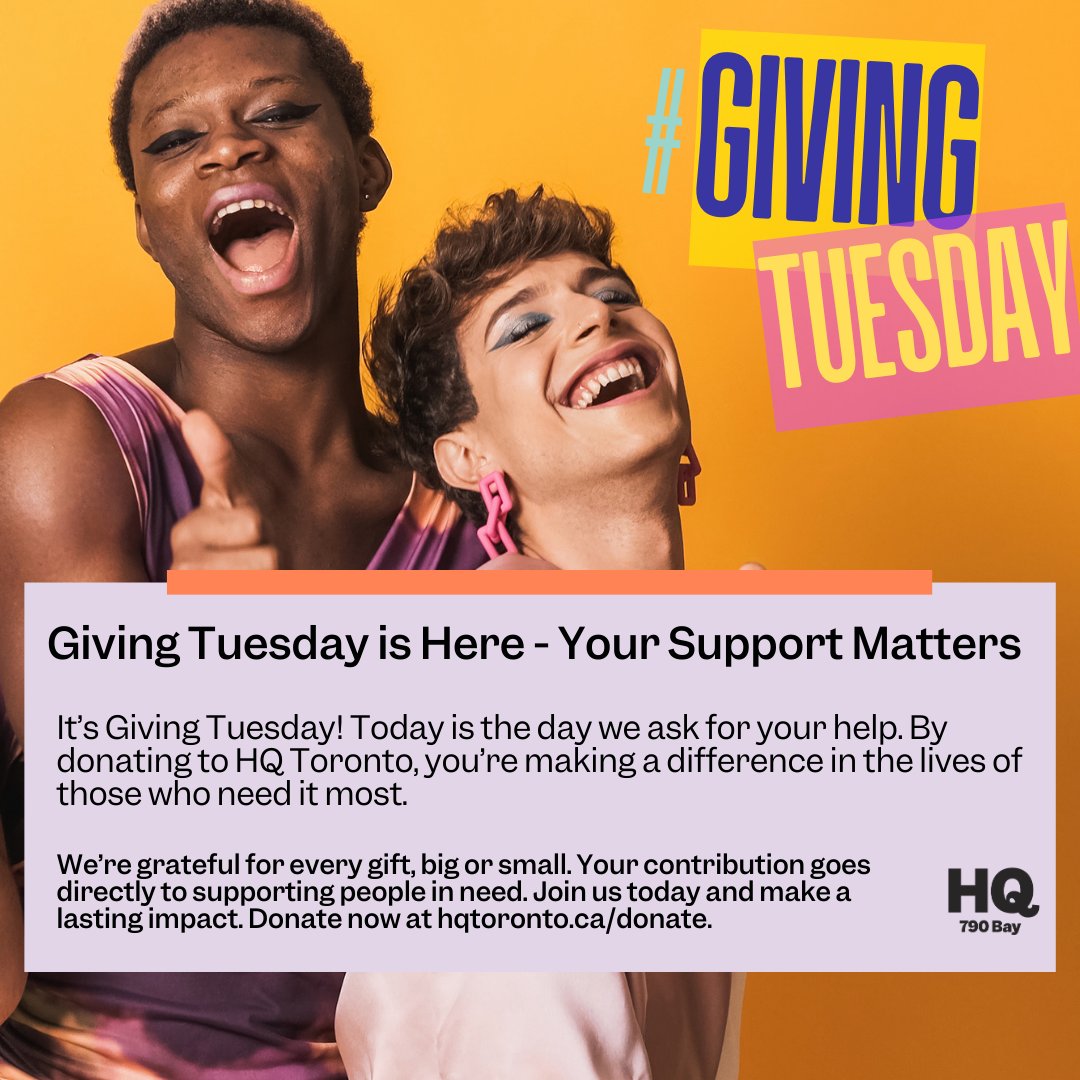 Today is the day we ask for your help. By donating to HQ Toronto, you’re making a difference in the lives of those who need it most. Every gift, big or small, helps change lives. 🙌

Donate now at hqtoronto.ca/donate and be part of something meaningful. 🙏

#GivingTuesday