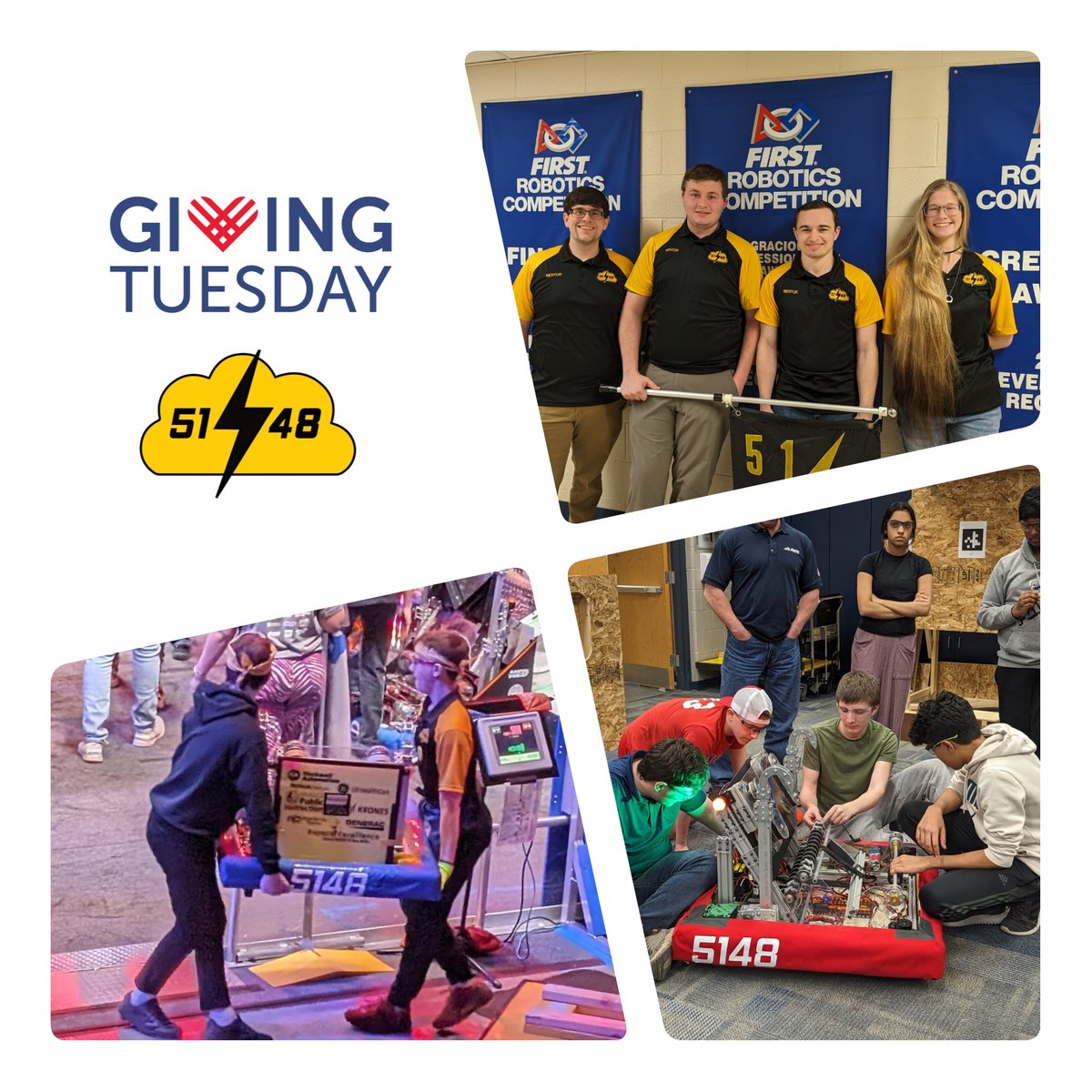 Blitz5148's tweet photo. This Giving Tuesday, let's power the future of STEM! 

Every donation, big or small, makes a huge difference. Your support helps us provide incredible opportunities for our students.

Donate now: https://t.co/sptApqyYXn

#GivingTuesday2024
#Team5148 https://t.co/T3BigSA7bc
