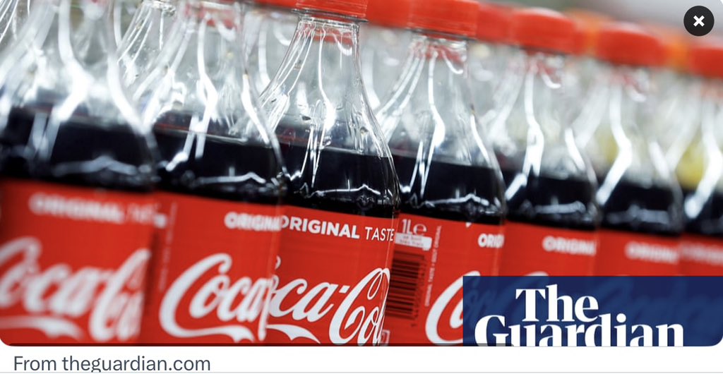 They don’t care about our planet.
Just about money. 
Boycott. 
Coca-Cola accused of abandoning pledge for 25% reusable packaging target by 2030. It is among the world’s most polluting brands when it comes to #plastic waste.