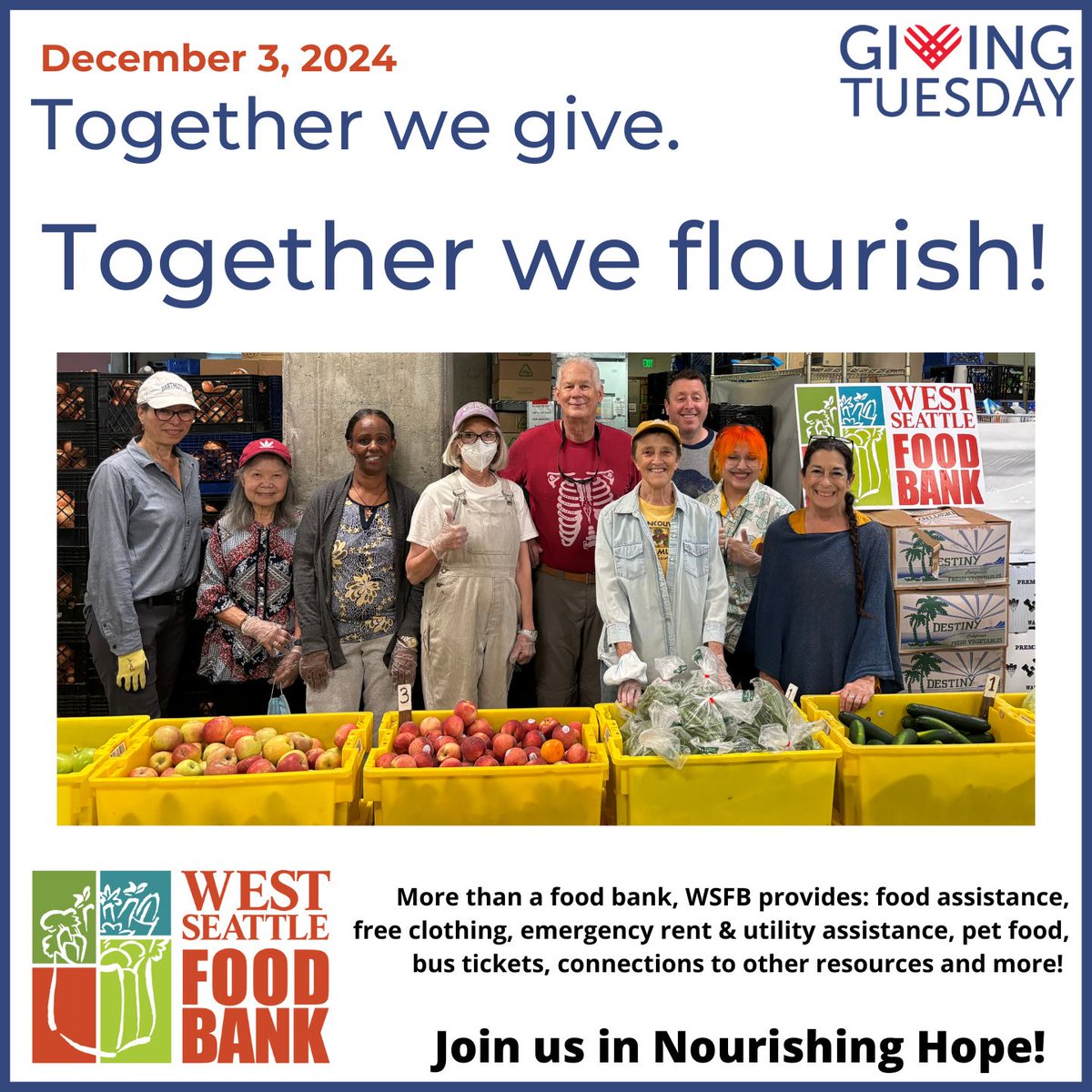 WSFoodBank's tweet photo. This Giving Tuesday, YOU can make a difference!
YOUR gift supports REAL people in need - whether it’s for food, rent assistance, emergency utility help ... EVERY dollar counts—let’s come together to build a stronger, healthier community! 
Donate today: https://t.co/ZK8z96rbl3 https://t.co/oZk6Fb1Xvq