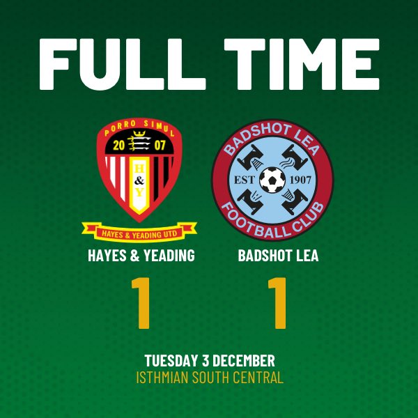 Full time here in Middlesex…

What a finish to the game and an unbelievable performance from the lads!

How’ve we not scored at the death😩😩

Thanks to @HYUFC_Official for their hospitality and good luck for the season 🙌

#Baggies <a href="/IsthmianLeague/">The Pitching In Isthmian League</a>