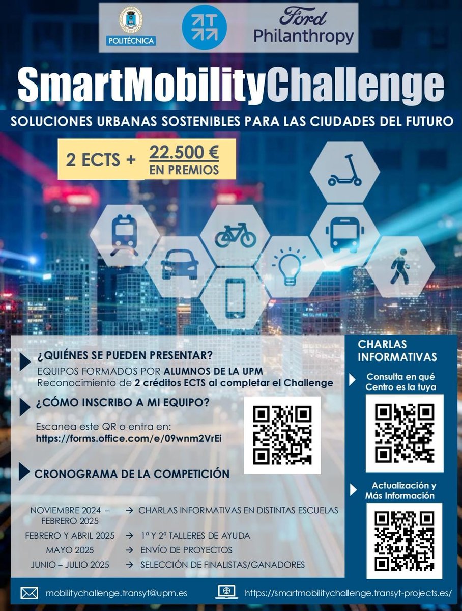 acmupm's tweet image. Vente mañana a la charla informativa de SmartMobilityChallenge
📍 Bloque 1, Hemiciclo 1002
13:30 y 14:30
Os animamos a pasaros para la charla informativa y participar en este concurso 🏆🏆
2 Créditos por participar y 22500€en premios🤑🤑