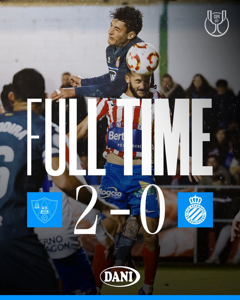 RCDEspanyol's tweet photo. ⏹️ Final del partit
Eliminats de la #CopaDelRey
@UD_Barbastro 2-0 @RCDEspanyol
#RCDE https://t.co/k0IRWQ7VrE