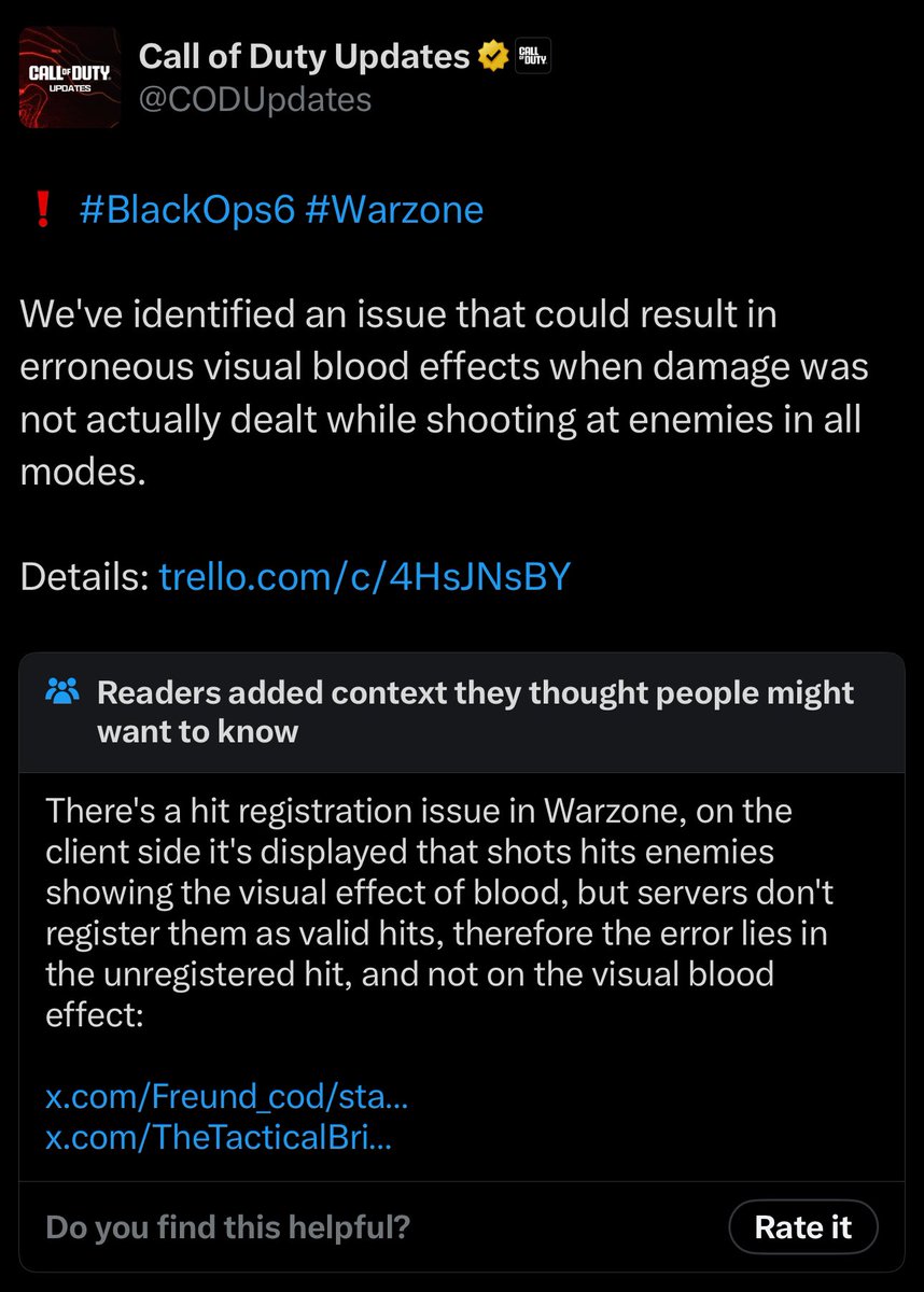 LechugaPlayer's tweet image. ‼️🚨 CALL OF DUTY GOT COMMUNITY NOTED 🚨‼️

The official COD Updates account received a Community Note on the post regarding Hit Registration. 👀

#Warzone #BlackOps6 #BO6