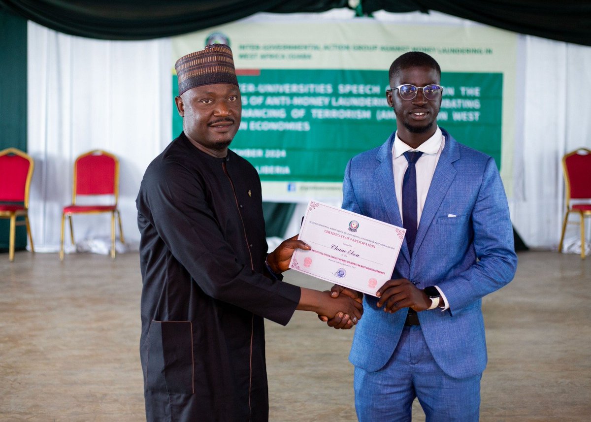 GiabaEcowas's tweet photo. 7th Inter-University Speech Contest organized for GIABA Anglophone Countries held in Liberia. Students from the Gambia, Ghana, Liberia, Nigeria &amp; Sierra Leone participated in the contest. The Gambian contestant emerged winner, Ghana 1st Runner-Up, &amp; Liberia 2nd Runner-Up. Photos! https://t.co/vQEG6J2YpP