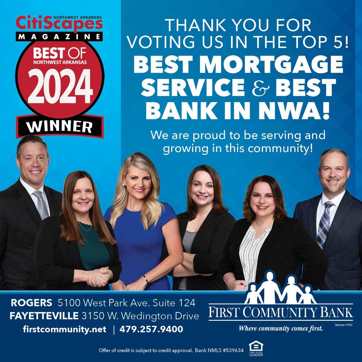 To say we're proud of our team in NWA would be an understatement! This team of dedicated and experienced community bankers continues to shine in this fast-growing market. Join us in congratulating them on this achievement!