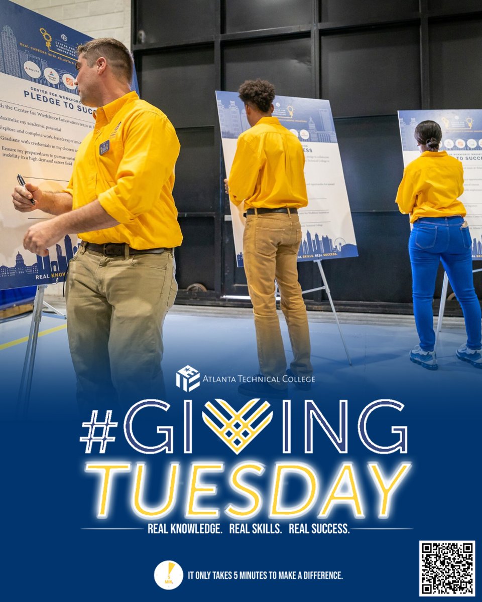 This #GivingTuesday, let’s come together to empower future leaders at ATC!

Your generous donations help support:
📚 Assistance in Student Education 
🔧 State-of-the-Art Equipment 
🎓Scholarships 

Donate today at lnkd.in/dNszBTS

#AtlantaTech #GivingTuesday #Community