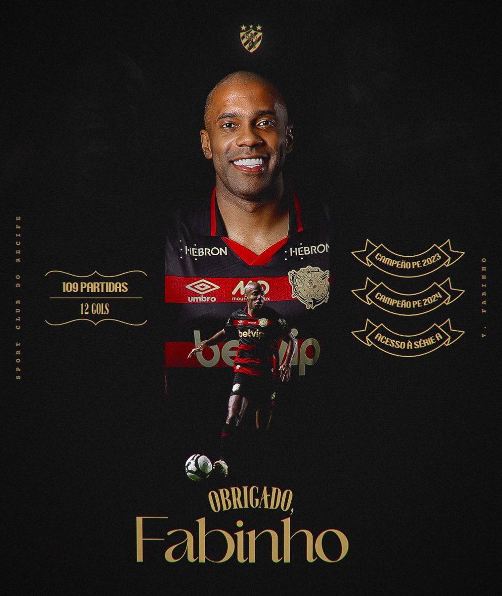 sportrecife's tweet photo. Depois de três temporadas defendendo as cores rubro-negras, o volante Fabinho termina sua passagem pelo Sport Club do Recife. Foram 109 partidas, títulos, um profissionalismo e dedicação ímpares e muito respeito pelo Clube.

Desejamos muito sucesso na sequência de sua carreira! https://t.co/ioESQ4ylz1