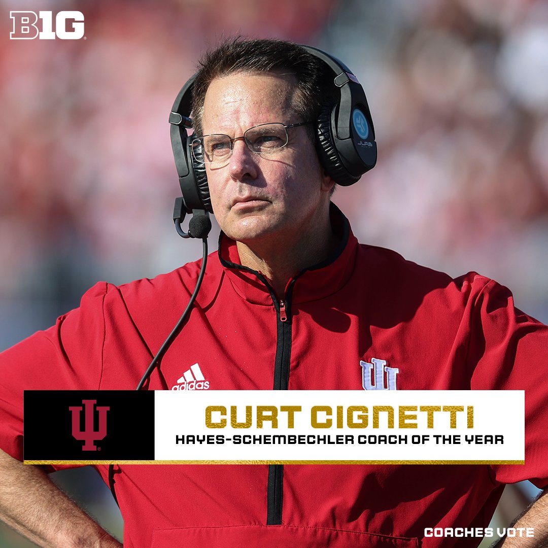 Big Ten Football (@b1gfootball) on Twitter photo 𝘾𝙤𝙣𝙜𝙧𝙖𝙩𝙪𝙡𝙖𝙩𝙞𝙤𝙣𝙨 to Curt Cignetti, the 2024 Hayes-Schembechler Coach of the Year! (coaches vote)
#B1GFootball x <a href="/IndianaFootball/">Indiana Football</a> 𝘾𝙤𝙣𝙜𝙧𝙖𝙩𝙪𝙡𝙖𝙩𝙞𝙤𝙣𝙨 to Curt Cignetti, the 2024 Hayes-Schembechler Coach of the Year! (coaches vote)
#B1GFootball x <a href="/IndianaFootball/">Indiana Football</a>