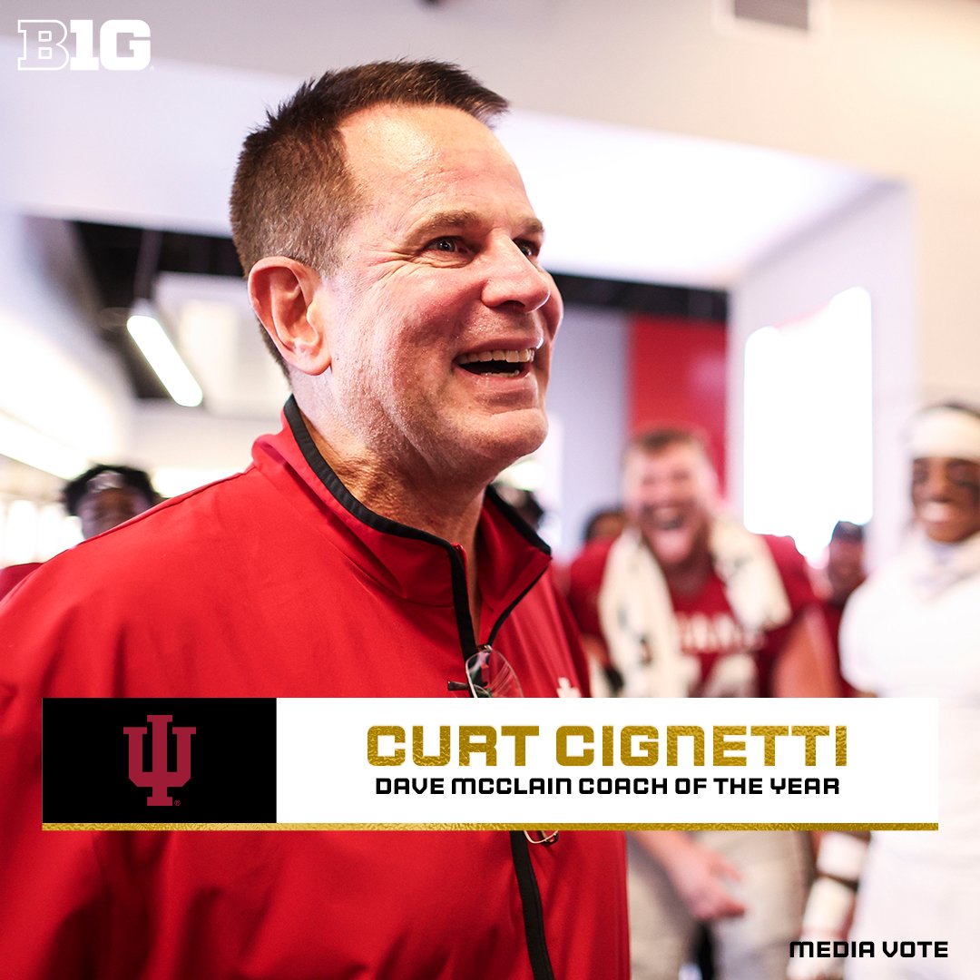 𝘾𝙤𝙣𝙜𝙧𝙖𝙩𝙪𝙡𝙖𝙩𝙞𝙤𝙣𝙨 to Curt Cignetti, the 2024 Dave McClain Coach of the Year! (media vote) 

#B1GFootball x <a href="/IndianaFootball/">Indiana Football</a>