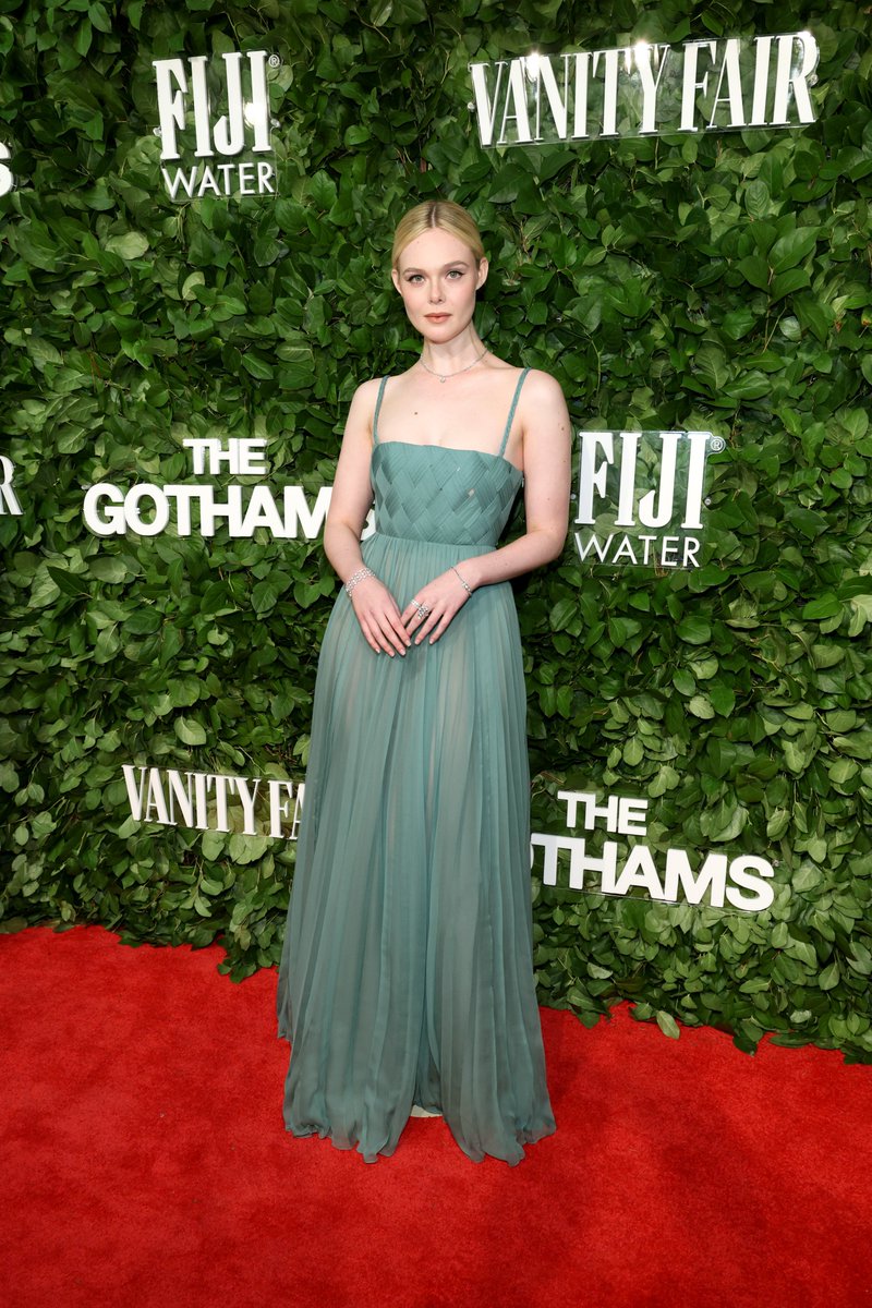 Elle Fanning brought a breath of fresh air to the #TheGothams2024 awards,  ethereal in a soft green silk flowing Dior silhouette by Maria Grazia  Chiuri. #StarsinDior