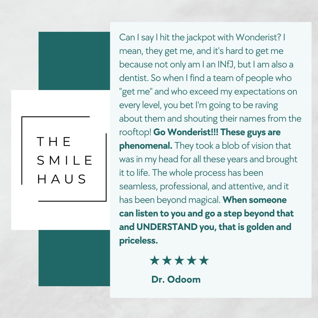 "Can I say I hit the jackpot with Wonderist?" - Dr. Odoom ✨ We're so grateful for Dr. Odoom's kind words about the brand we created for The Smile Haus. It's always rewarding to see our clients thrilled with their new look! #WonderistAgency #BrandingLove #DentalSuccess